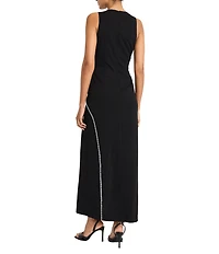 Maggy London Scuba Crepe Embellished Keyhole Neck Sleeveless Gown