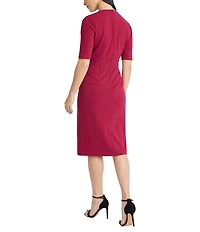 Maggy London Scuba Crepe Half Sleeve Belted Sheath Midi Dress