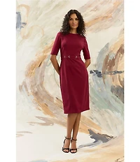 Maggy London Scuba Crepe Half Sleeve Belted Sheath Midi Dress
