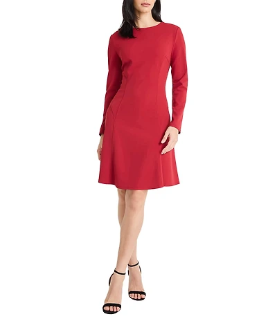Maggy London Scuba Crepe Long Sleeve Fit And Flare Dress