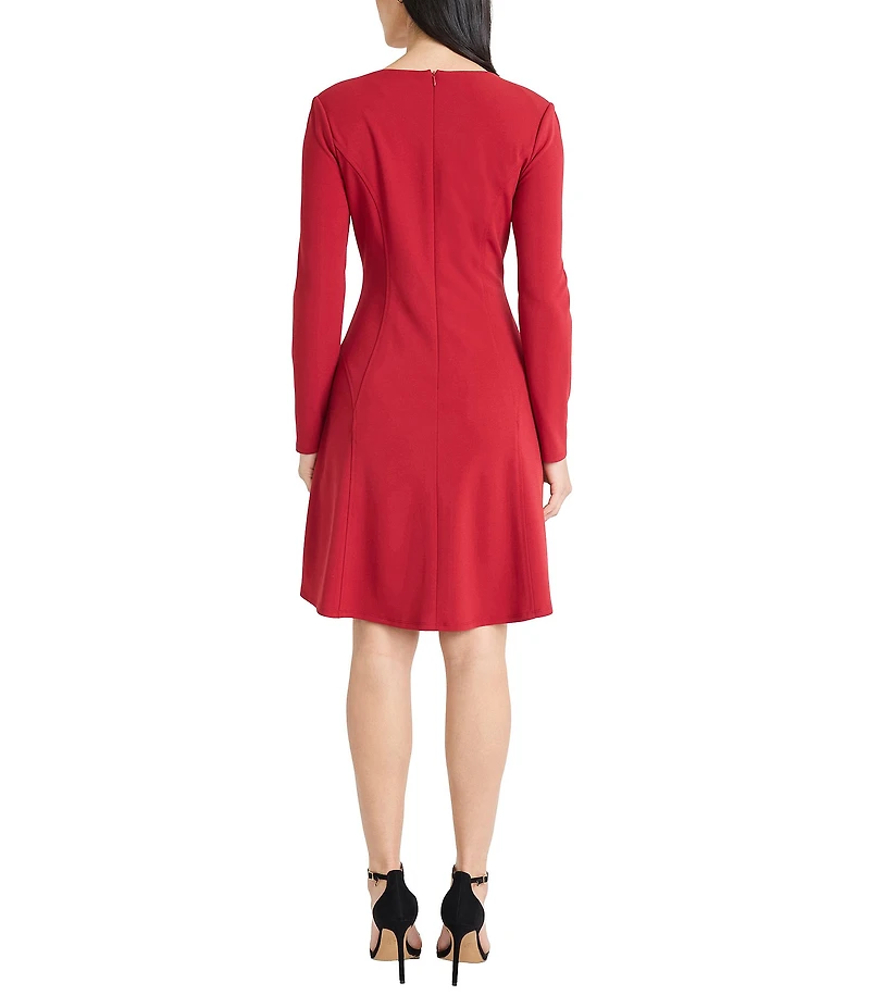 Maggy London Scuba Crepe Long Sleeve Fit And Flare Dress