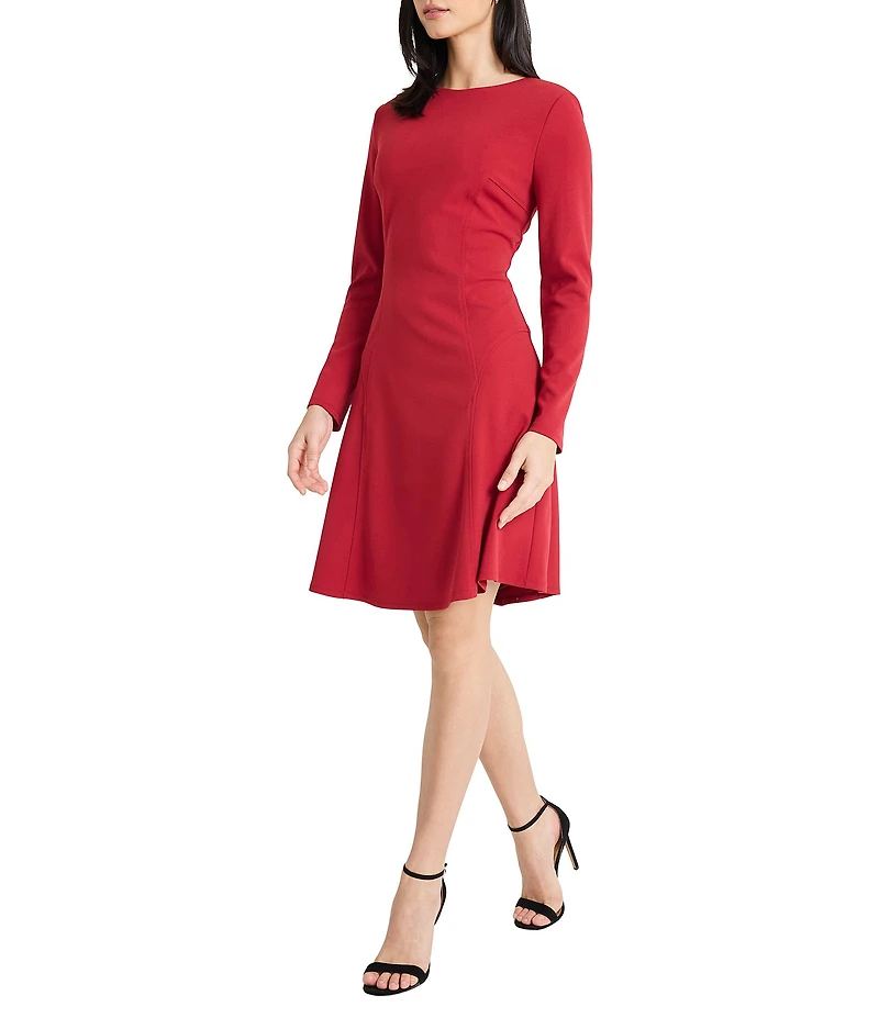 Maggy London Scuba Crepe Long Sleeve Fit And Flare Dress