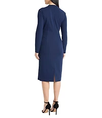 Maggy London Scuba Crepe Surplice Neck Long Sleeve Midi Dress