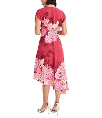 Maggy London Short Sleeve Asymmetrical Hem Georgette Midi Dress