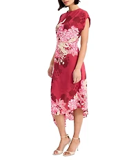 Maggy London Short Sleeve Asymmetrical Hem Georgette Midi Dress