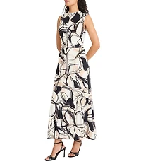 Maggy London Sketch Print Matte Jersey Mock Neck Sleeveless Dress