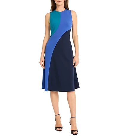 Maggy London Sleeveless Color Block Midi Dress