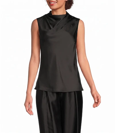 Maggy London Sleeveless Cowl Neck Satin Blouse