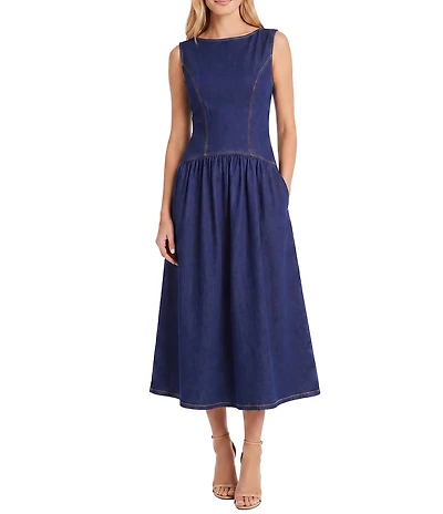Maggy London Sleeveless Denim Drop Waist Dress