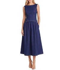 Maggy London Sleeveless Denim Drop Waist Dress