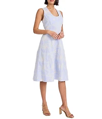 Maggy London Sleeveless Scoop Neck Embroidered Cotton Midi Dress
