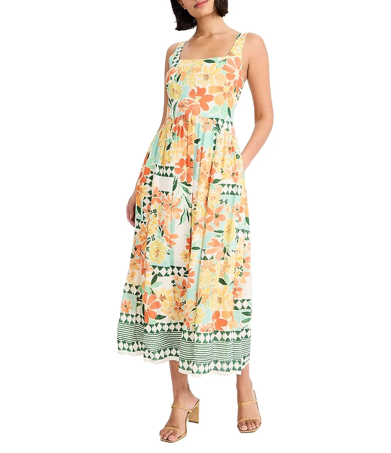 Maggy London Sleeveless Square Neck Midi Dress