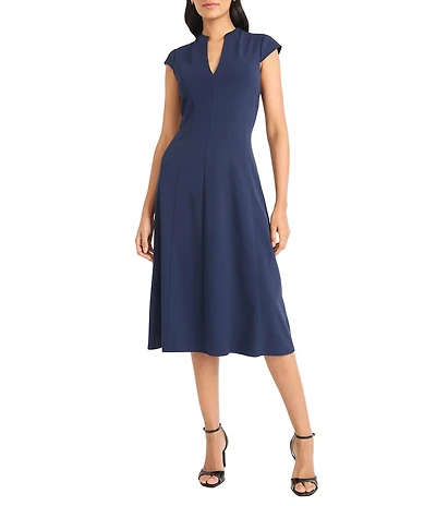 Maggy London Solid Scuba Crepe Cap Sleeve Midi Dress