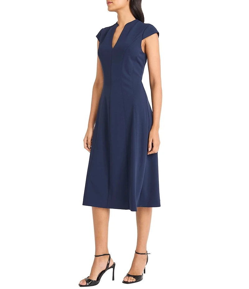 Maggy London Solid Scuba Crepe Cap Sleeve Midi Dress