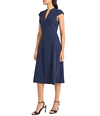 Maggy London Solid Scuba Crepe Cap Sleeve Midi Dress