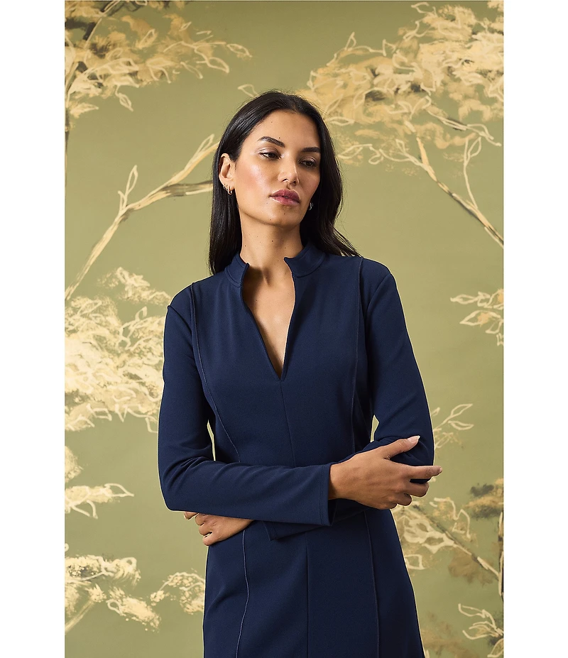 Maggy London Split V-Neck Scuba Crepe Midi Dress