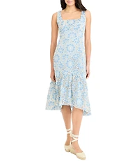 Maggy London Square Neck Sleeveless Lace High Low Midi Dress