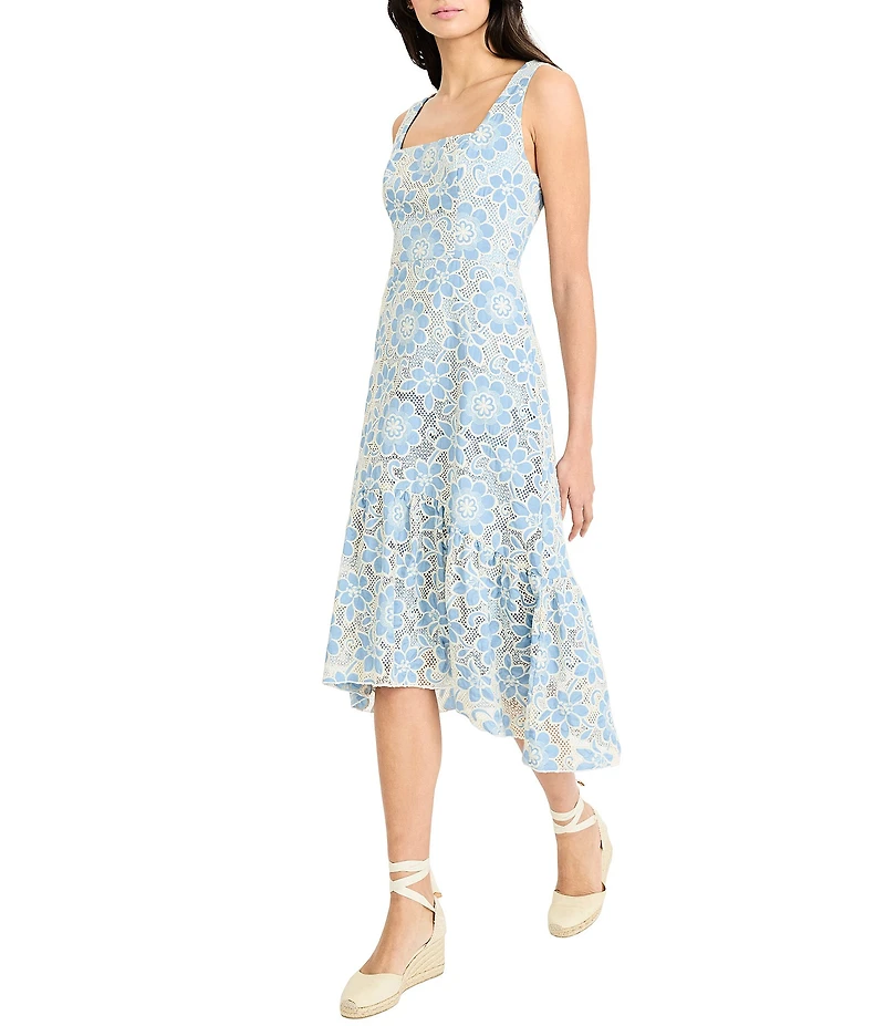 Maggy London Square Neck Sleeveless Lace High Low Midi Dress