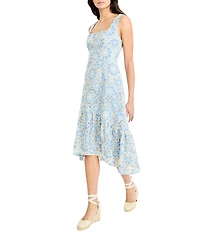 Maggy London Square Neck Sleeveless Lace High Low Midi Dress