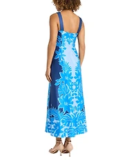 Maggy London Square Neck Tropical Scarf Print Maxi Dress