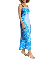 Maggy London Square Neck Tropical Scarf Print Maxi Dress