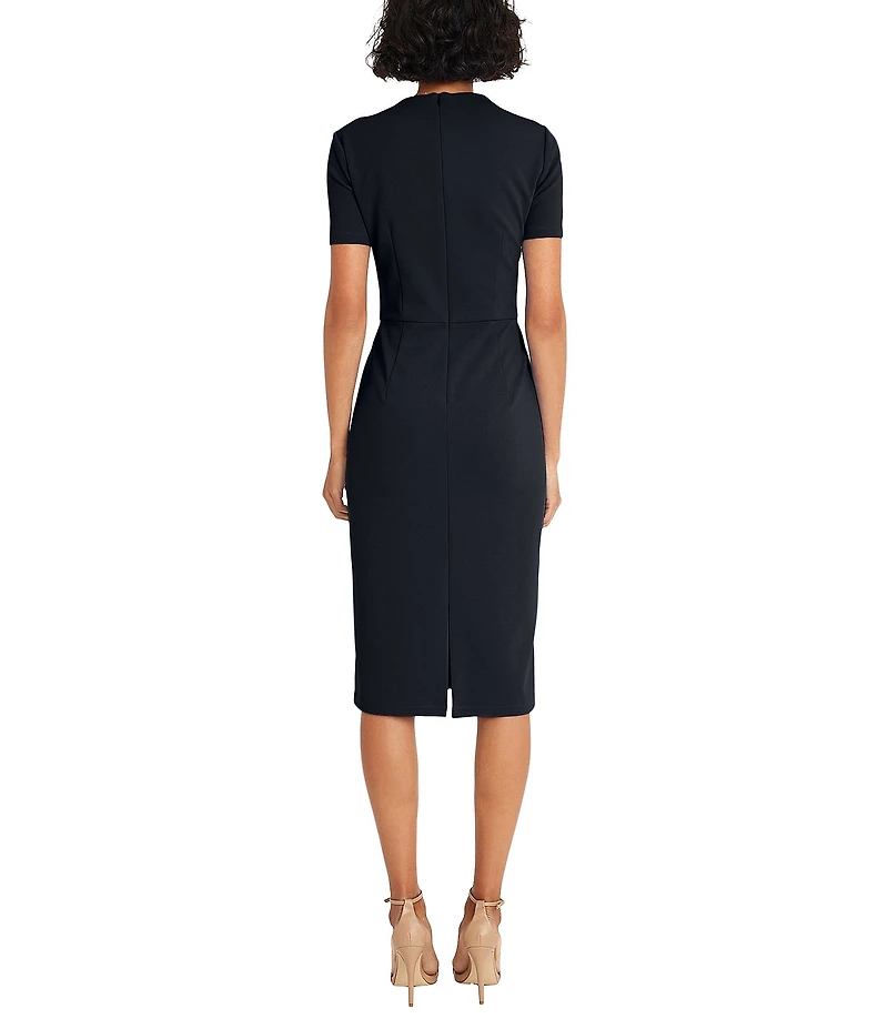 Maggy London Stretch Crepe Twist Crew Neck Short Sleeve Sheath Dress