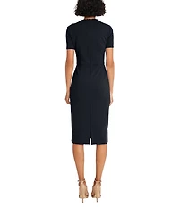 Maggy London Stretch Crepe Twist Crew Neck Short Sleeve Sheath Dress