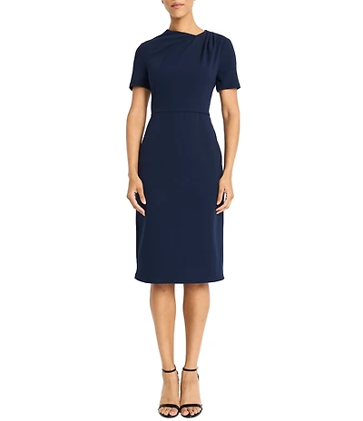 Maggy London Stretch Crepe Twist Crew Neck Short Sleeve Sheath Dress