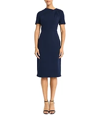 Maggy London Stretch Crepe Twist Crew Neck Short Sleeve Sheath Dress