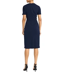 Maggy London Stretch Crepe Twist Crew Neck Short Sleeve Sheath Dress