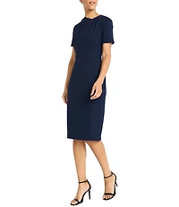 Maggy London Stretch Crepe Twist Crew Neck Short Sleeve Sheath Dress
