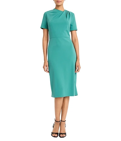 Maggy London Stretch Crepe Twist Crew Neck Short Sleeve Sheath Dress
