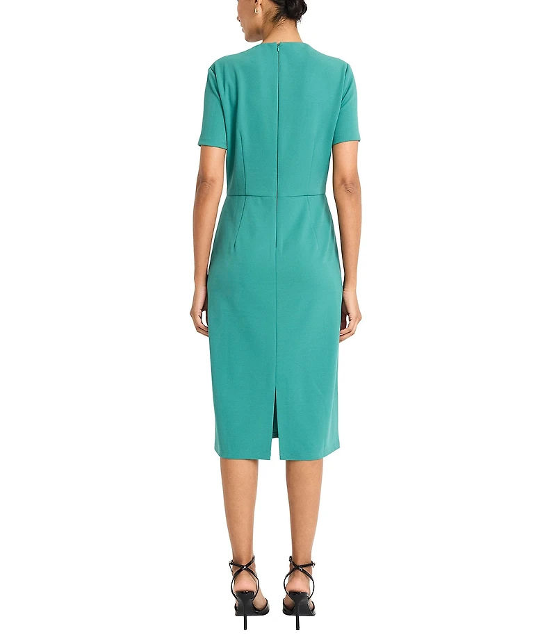 Maggy London Stretch Crepe Twist Crew Neck Short Sleeve Sheath Dress