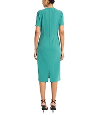 Maggy London Stretch Crepe Twist Crew Neck Short Sleeve Sheath Dress