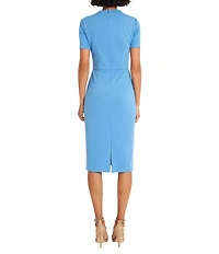 Maggy London Stretch Crepe Twist Crew Neck Short Sleeve Sheath Dress
