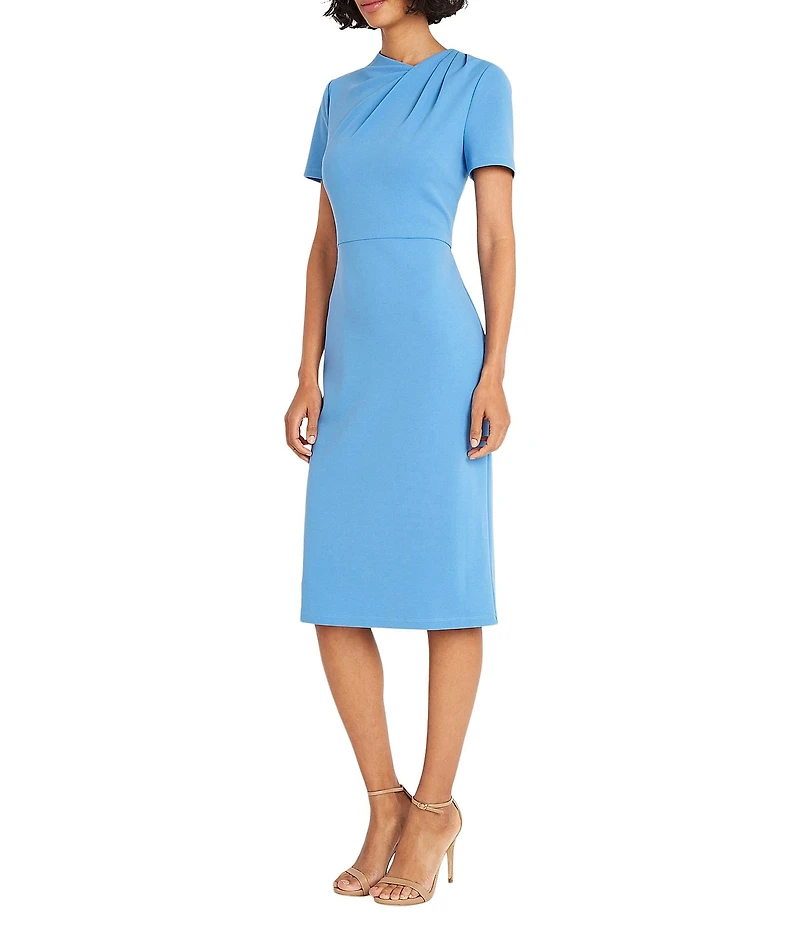 Maggy London Stretch Crepe Twist Crew Neck Short Sleeve Sheath Dress