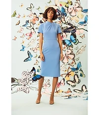 Maggy London Stretch Crepe Twist Crew Neck Short Sleeve Sheath Dress