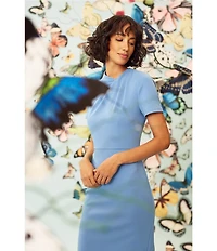 Maggy London Stretch Crepe Twist Crew Neck Short Sleeve Sheath Dress