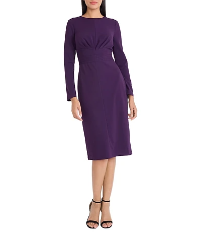 Maggy London Stretch Crew Neck Long Sleeve Dress