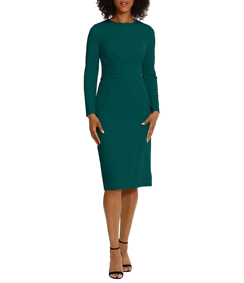 Maggy London Stretch Crew Neck Long Sleeve Dress