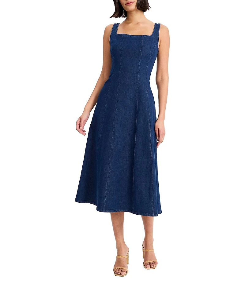 Maggy London Stretch Denim A-Line Midi Dress