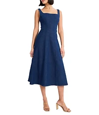 Maggy London Stretch Denim A-Line Midi Dress