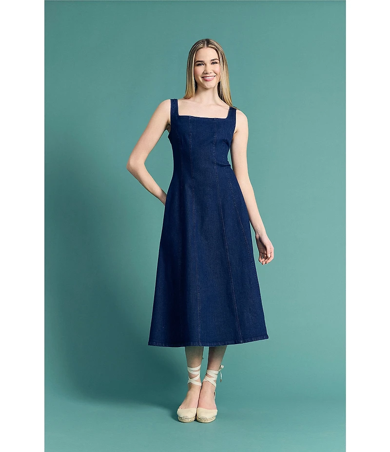 Maggy London Stretch Denim A-Line Midi Dress