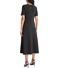 Maggy London Textured Knit V-Neck Short Sleeve Midi Dress