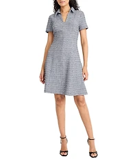 Maggy London Tweed V-Neck Collared Short Sleeve A-Line Dress