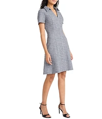 Maggy London Tweed V-Neck Collared Short Sleeve A-Line Dress