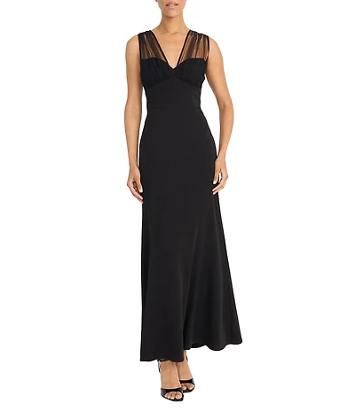 Maggy London V-Neck Illusion Sleeveless Mermaid Gown