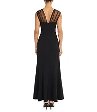 Maggy London V-Neck Illusion Sleeveless Mermaid Gown