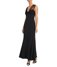 Maggy London V-Neck Illusion Sleeveless Mermaid Gown