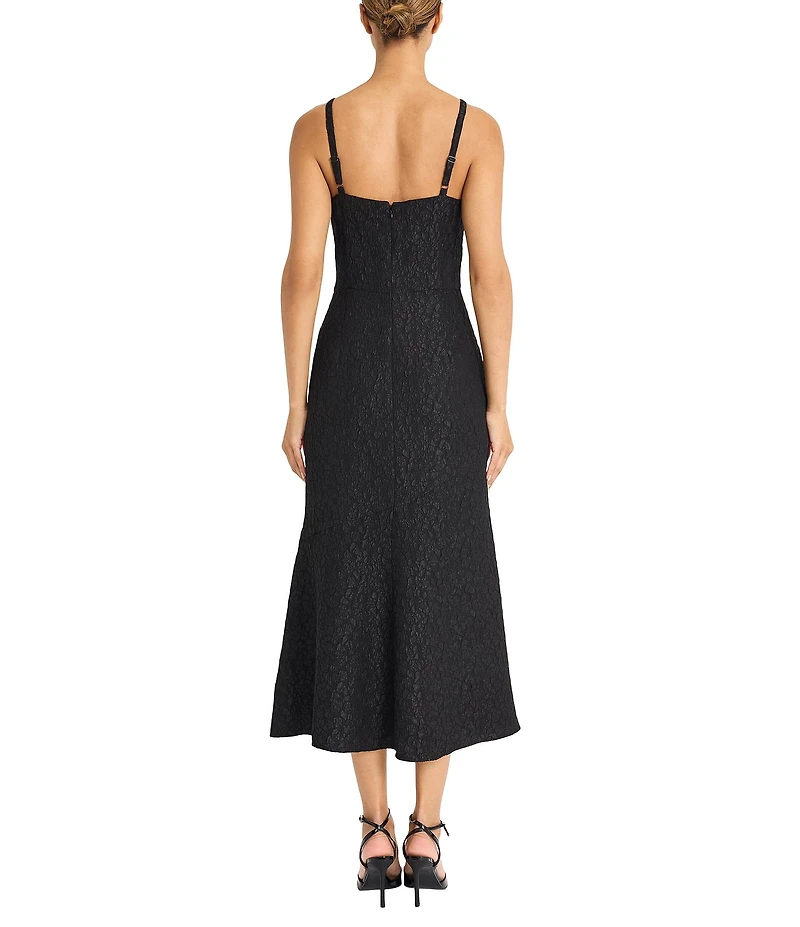 Maggy London V-neck Sleeveless Empire Waist Sheath Jacquard Midi Dress